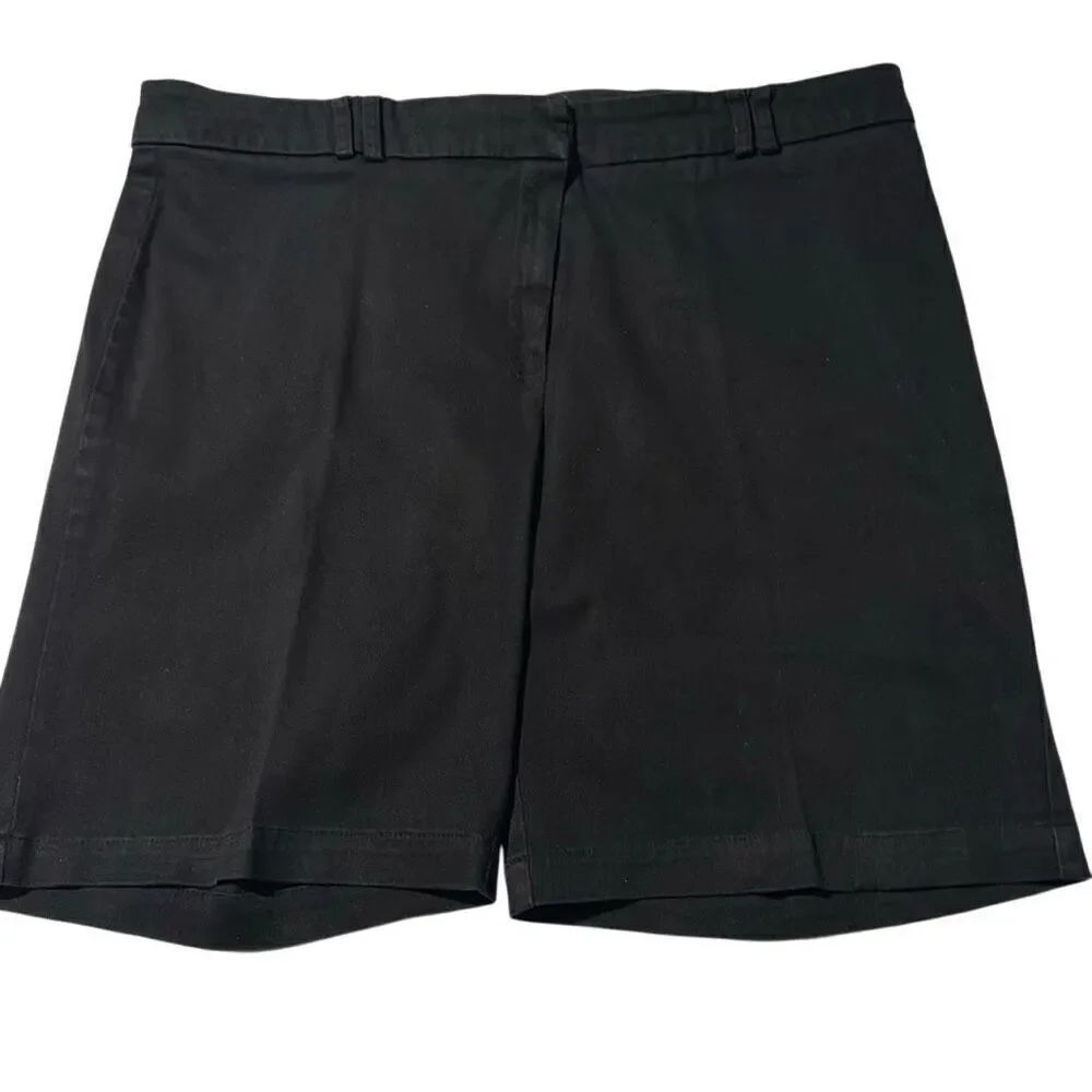 Carole Little Black Cotton Blend Flat Front Chino Bermuda Shorts Ladies Size 16